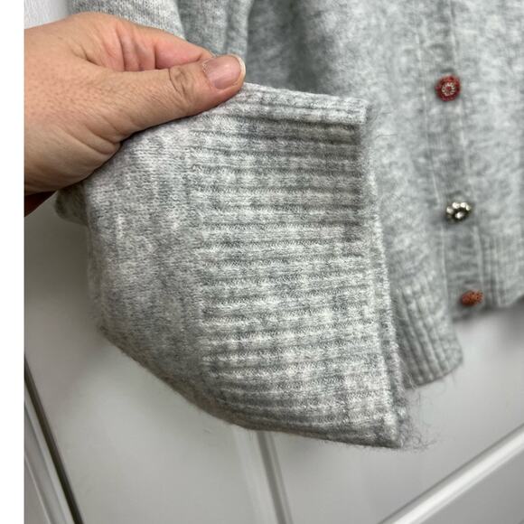 Lightweight Soft Heather Gray Colorful Jeweled Button Up Cardigan XL - Picture 7 of 10